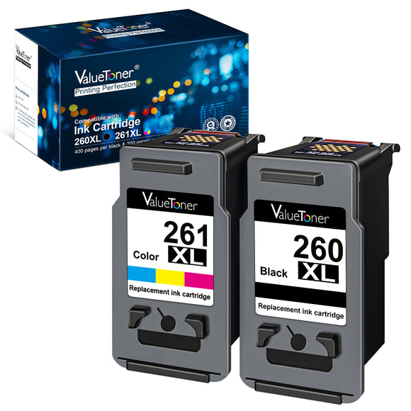 Valuetoner Remanufactured 260XL and 261XL Ink Cartridges Replacement for Canon PG-260 XL CL-261 XL 260 261 Ink High Yield for TS4600 TS6420 TS6420a TR7020 TR7020a TS5320 Printer (1 Black, 1 Tri-Color)