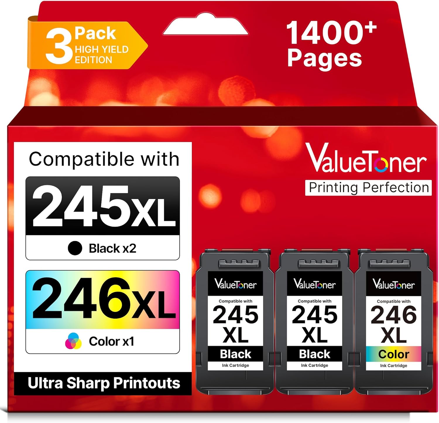 245XL Ink Cartridge PG-245XL CL-246XL Replacement for Canon 245XL 246XL Combo Pack Compatible with Pixma TS202 TS302 TS3322 TR4520 TR4527 TS3320 MG2525 MG2522 MX490 MX492 Printer (2 Black, 1 Color)