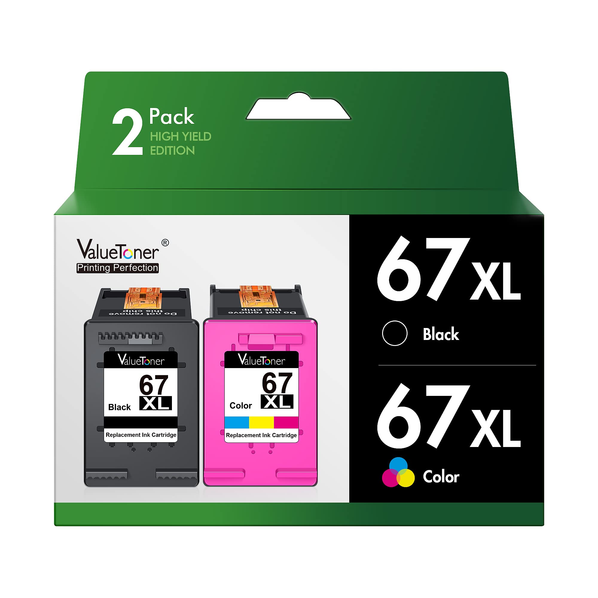  67XL Ink Cartridges Replacement for HP Deskjet 2700 4100 4155  Envy 6000 6055 6400 6455 6458 Series Printer Ink Cartridges for HP Ink 67  XL 67XL Black and Color Combo Pack 2-Pack : Office Products