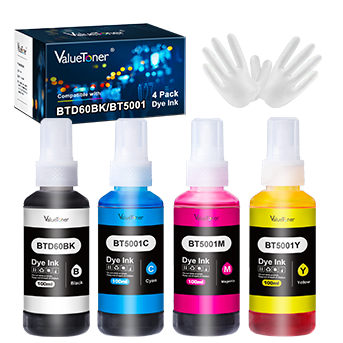 Valuetoner para Brother Kit de Tintas BTD60BK BT5001Y BT5001M BT5001C Impresora Compatibles HL-T4000DW DCP-T310 DCP-T510W DCP-T710W MFC-T810W MFC-T910DW MFC-T4500DW (4 Unidades)