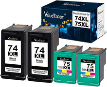 Valuetoner Remanufactured Ink Cartridge Replacement for HP 74XL & 75XL High Yield CB336WN CB338WN (2 Black, 2 Tri-Color) 4 Pack